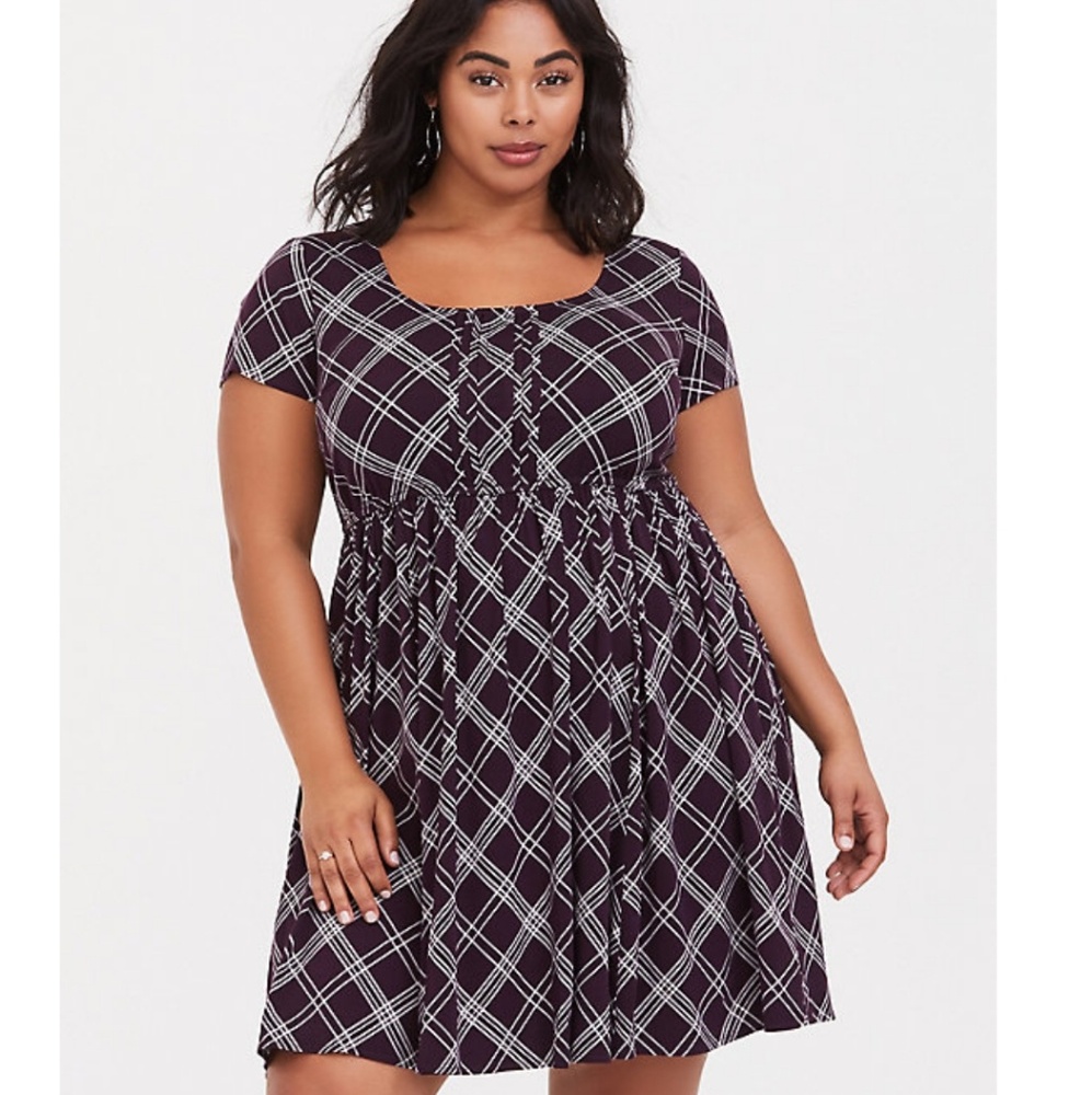 Purple plaid challis skater dress